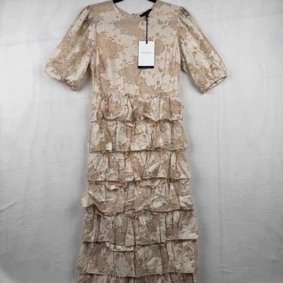 En Saison Floral Lace Ruffle Tiered Midi Dress Puff Sleeve - Size S - Picture 1 of 10